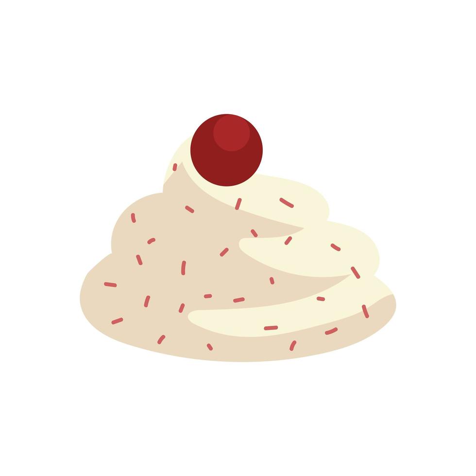 Crème pâtissière et caricature de fruits, icône image isolée vecteur