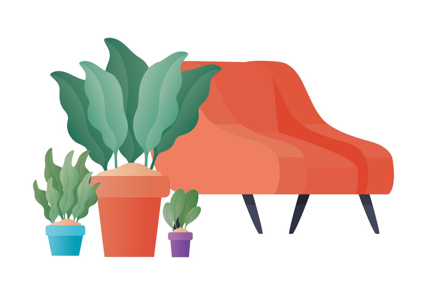 chaise rouge avec dessin vectoriel de plantes
