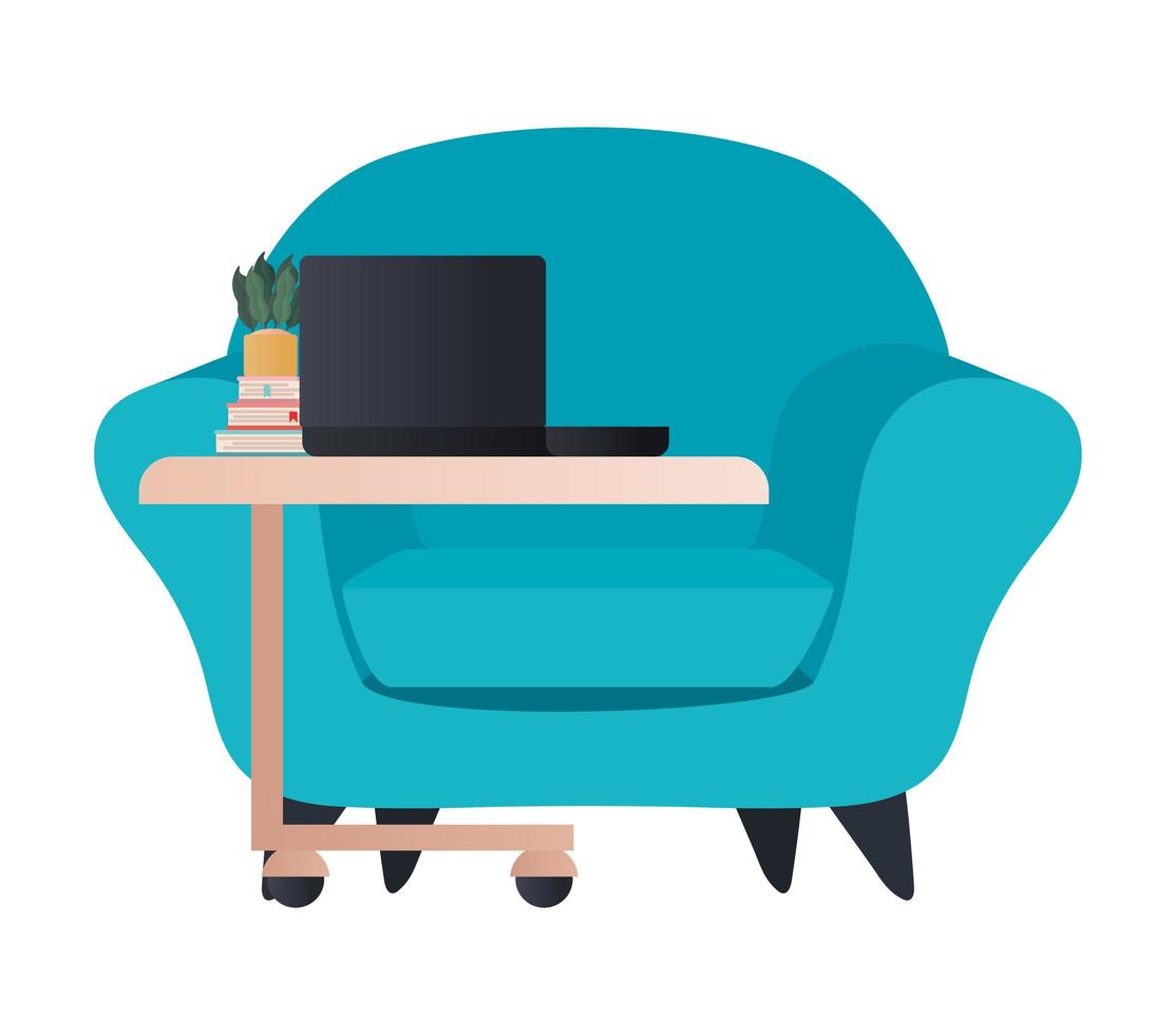 chaise bleue avec ordinateur portable sur la conception de vecteur de table