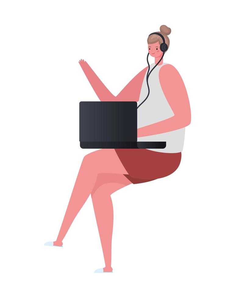 femme assise avec ordinateur portable conception de vecteur de travail