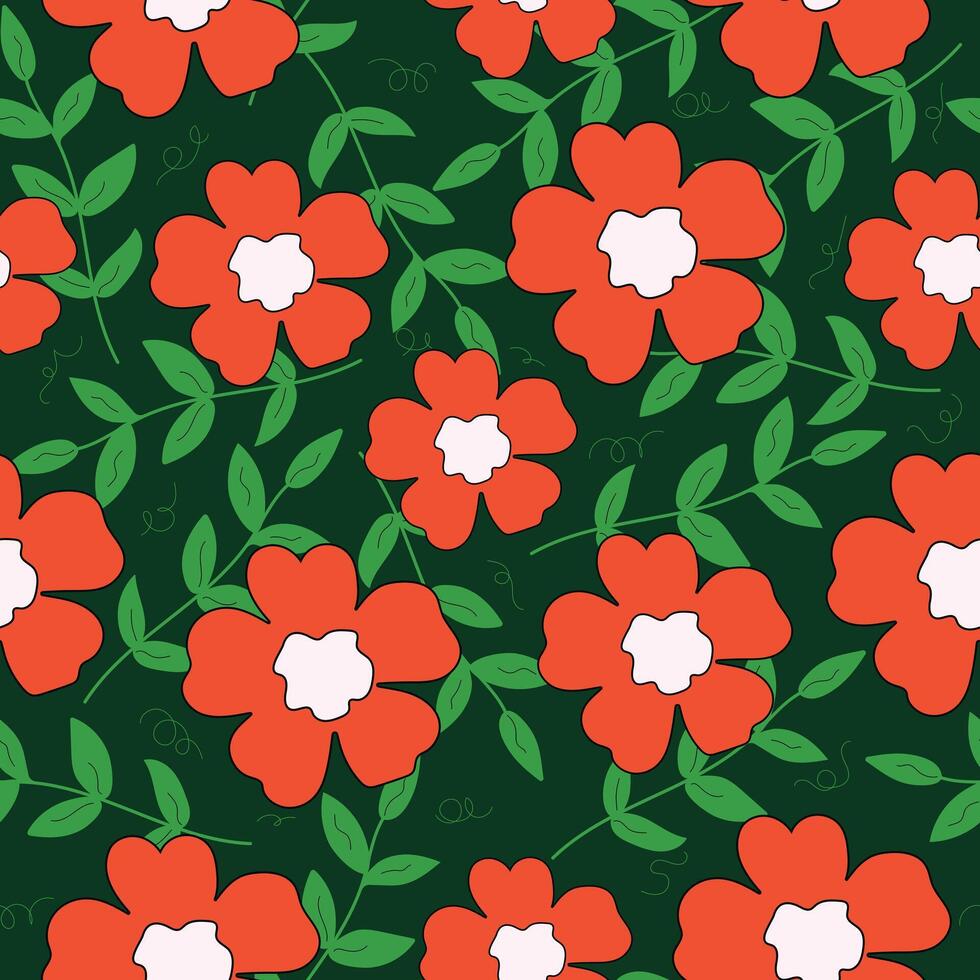 moderne vecteur seamles floral modèle.à la mode modèle.main tiré unique imprimer.rouge coquelicots.vecteur illustration de fleurs dans branché contour style