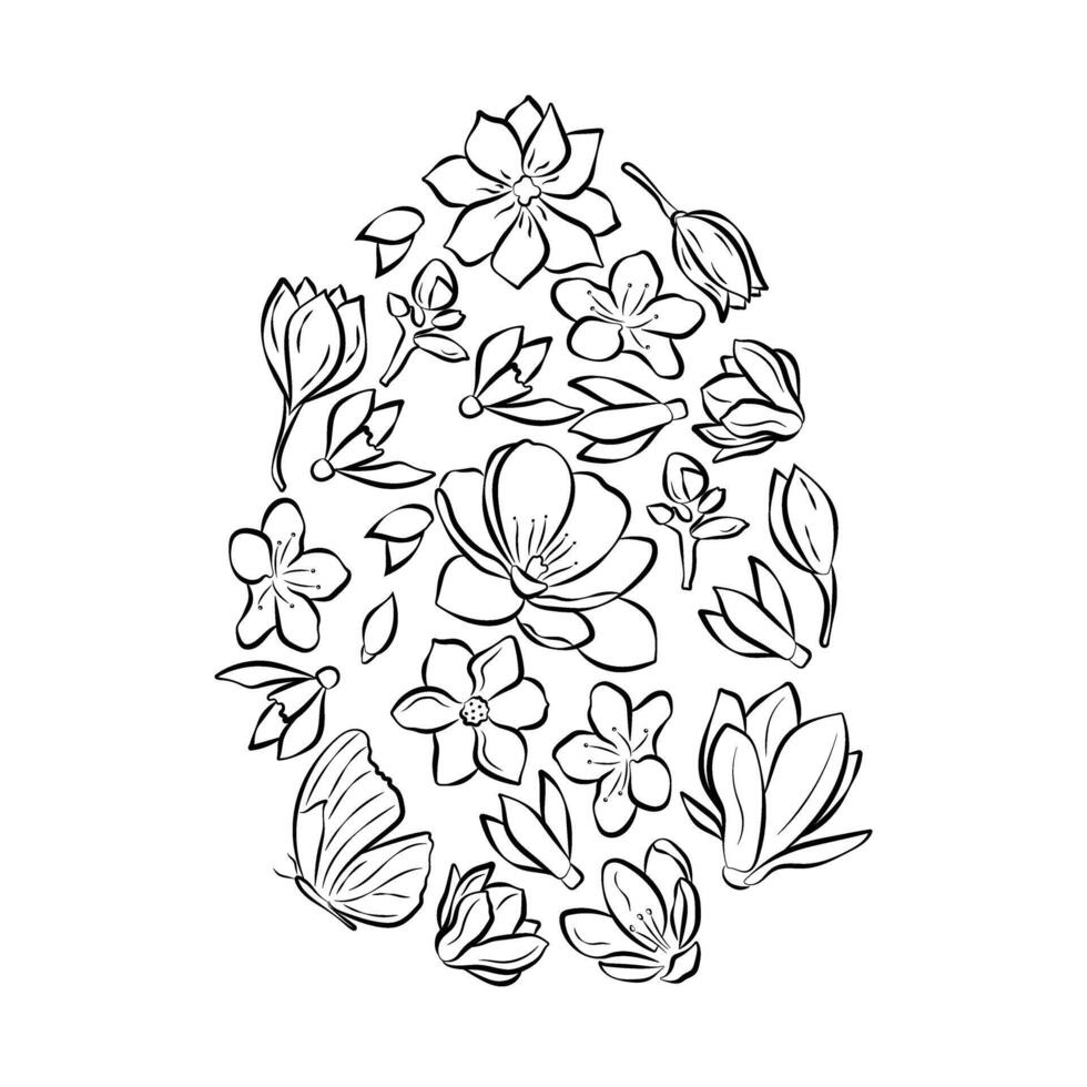 content Pâques des œufs griffonnage dessiné à la main coloration livre page anti stress avec une fleur modèle. vecteur souligner isolé esquisser pour adultes et les enfants.