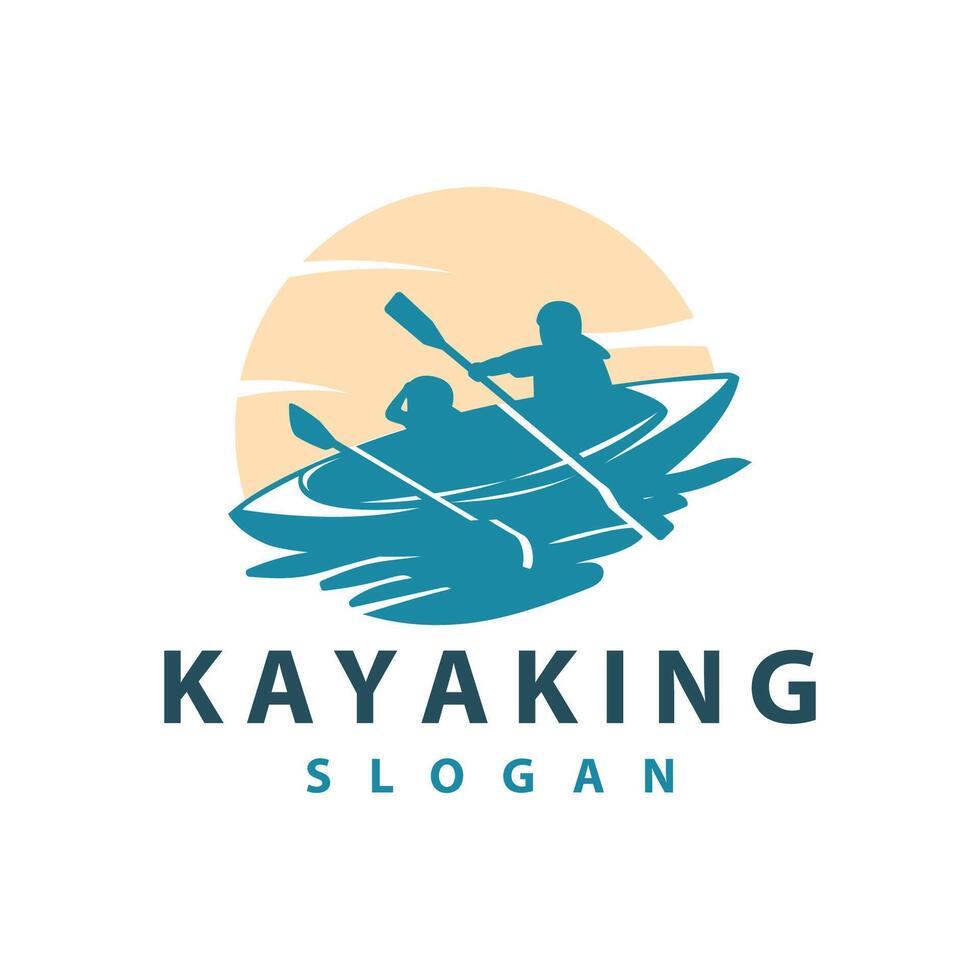 kayak logo canoë pagayer sauvage aventure rivière conception vecteur illustration ancien style