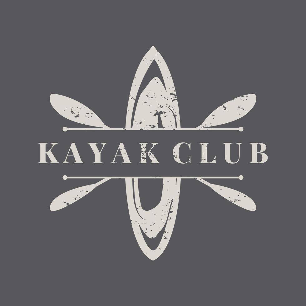 kayak logo canoë pagayer sauvage aventure rivière conception vecteur illustration ancien style