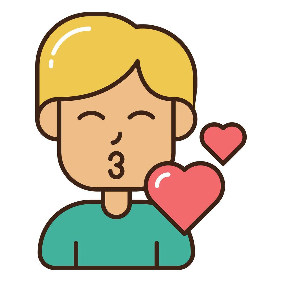 mignonne garçon personnage donne baiser l'amour bulle avec contour coloré icône conception vecteur illustration