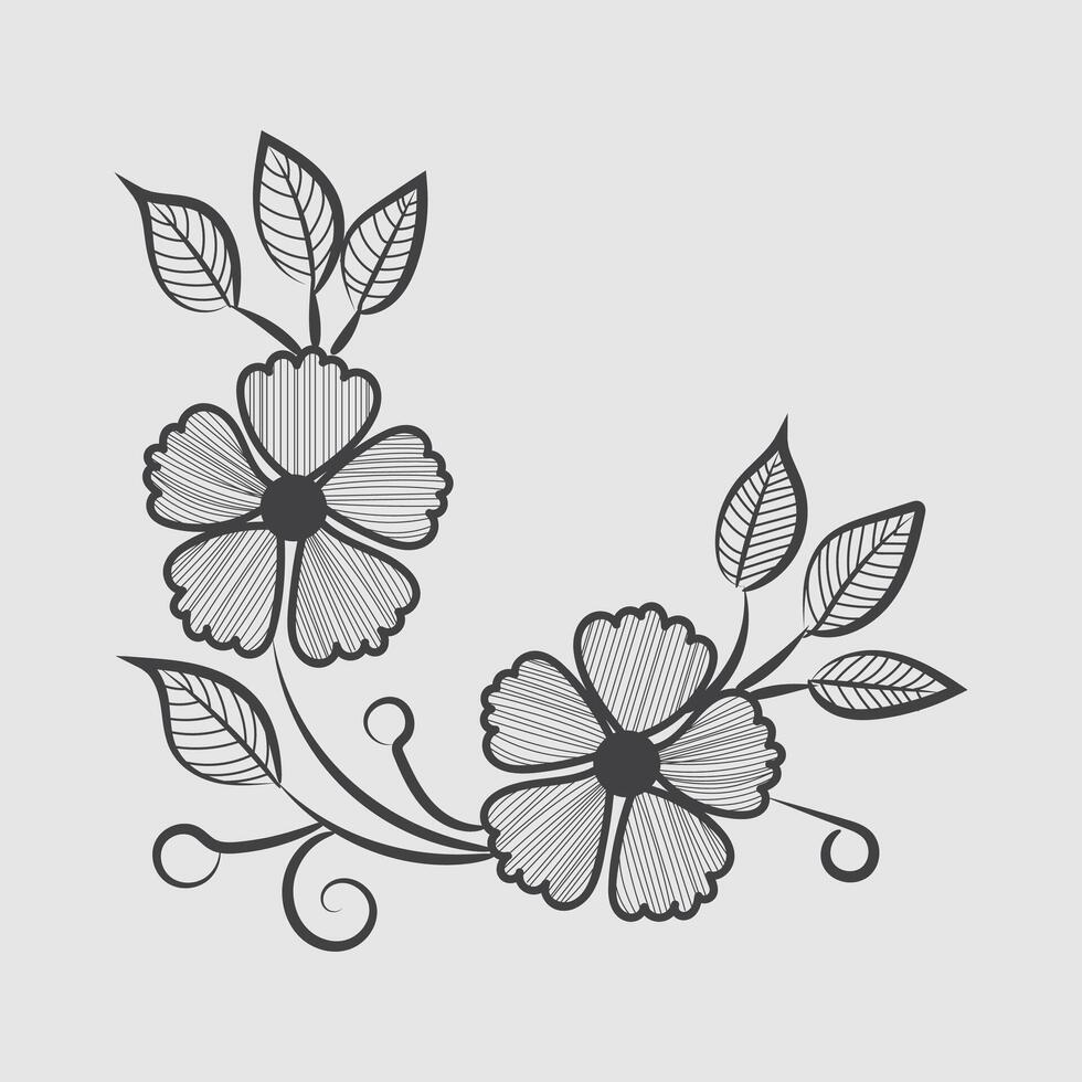 main dessiner floral fleur contour illustration conception vecteur