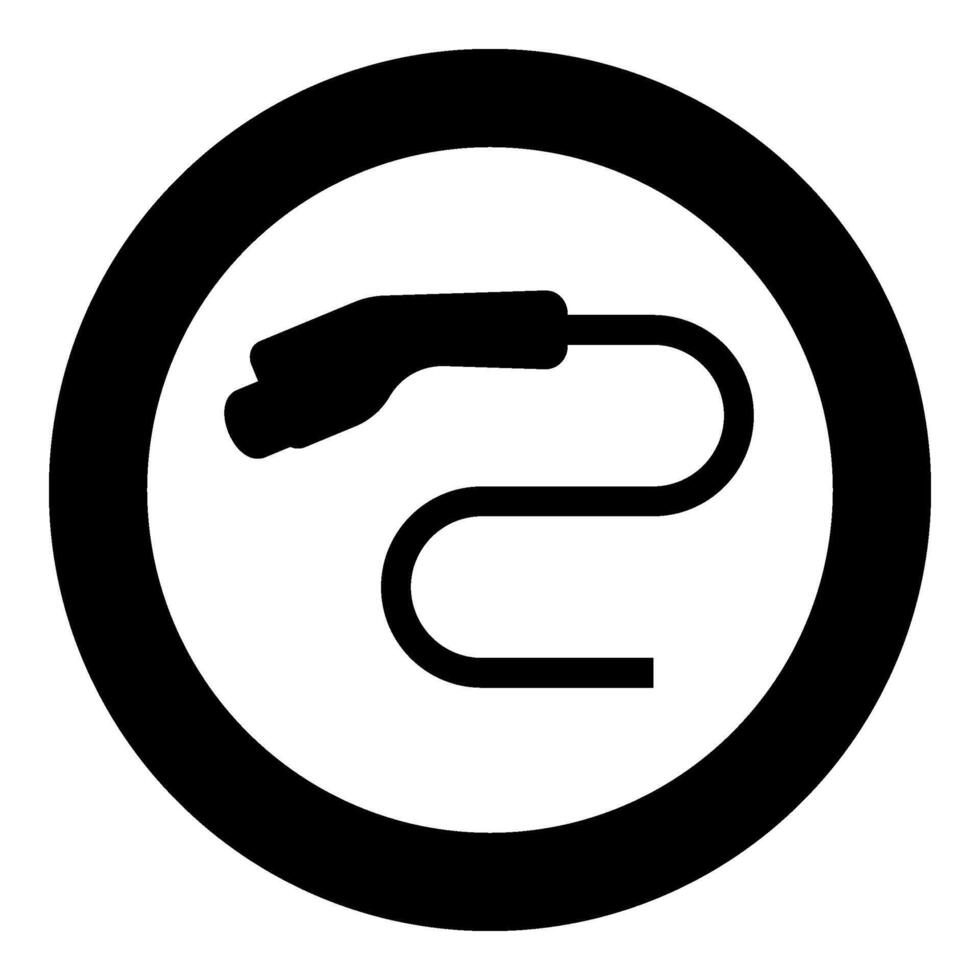 électrique voiture chargeur mise en charge prise de courant ev icône dans cercle rond noir Couleur vecteur illustration image solide contour style