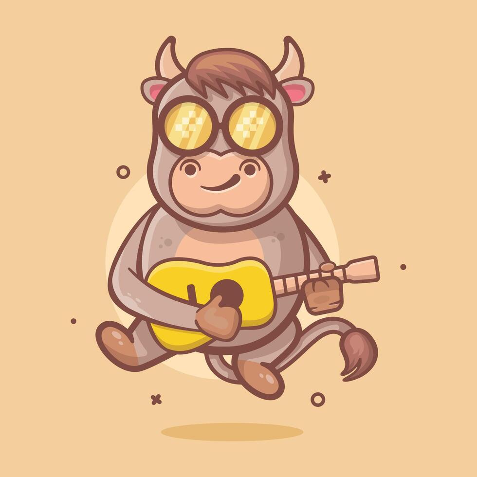 marrant taureau animal personnage mascotte en jouant guitare isolé dessin animé vecteur