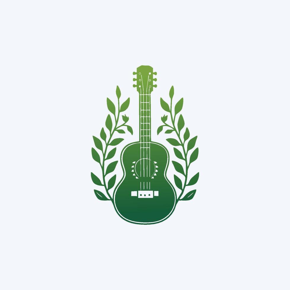 ai généré Naturel éco guitare logo guitare feuille Naturel logo vecteur icône illustration conception.