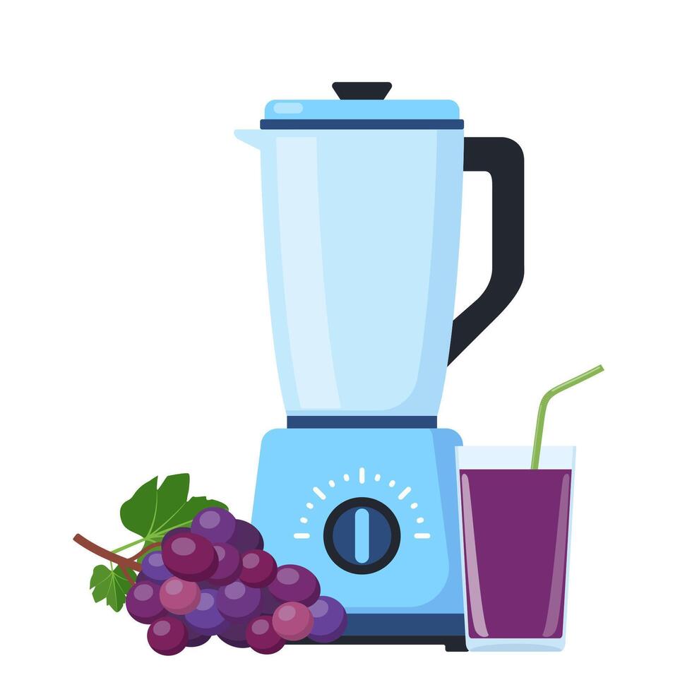 mixeur ou mixer. équipement pour smoothie fabrication. grain de raisin et verre de Frais jus. cuisine outil pour cuisson. vecteur illustration.