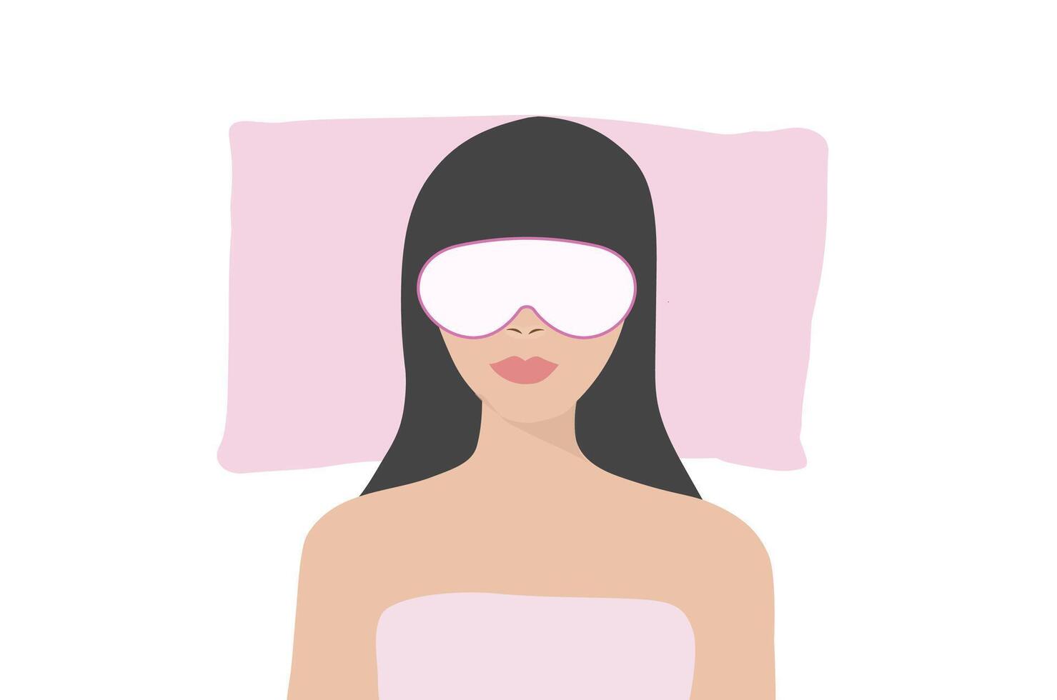 femme dormant dans son lit avec masque de sommeil. femme en bonne santé et soins de santé vecteur