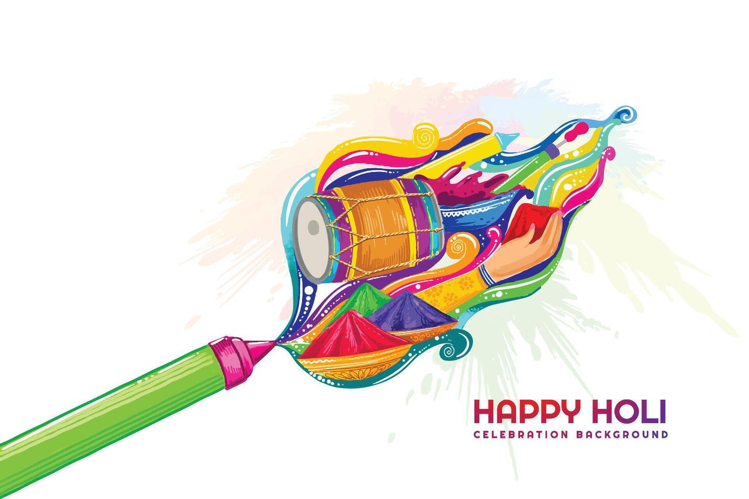 beau doodle artistique pour la conception de cartes colorées happy holi vecteur