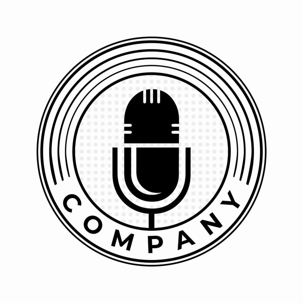 Podcast badge logo illustration modèle logo, application, utilisateur interface. Podcast radio icône. studio microphone table diffusion Podcast texte. vecteur