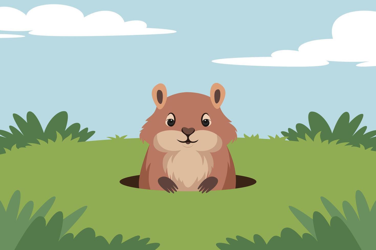 une marmotte vient en dehors de une trou sur une vert pelouse. illustration dans vecteur format.