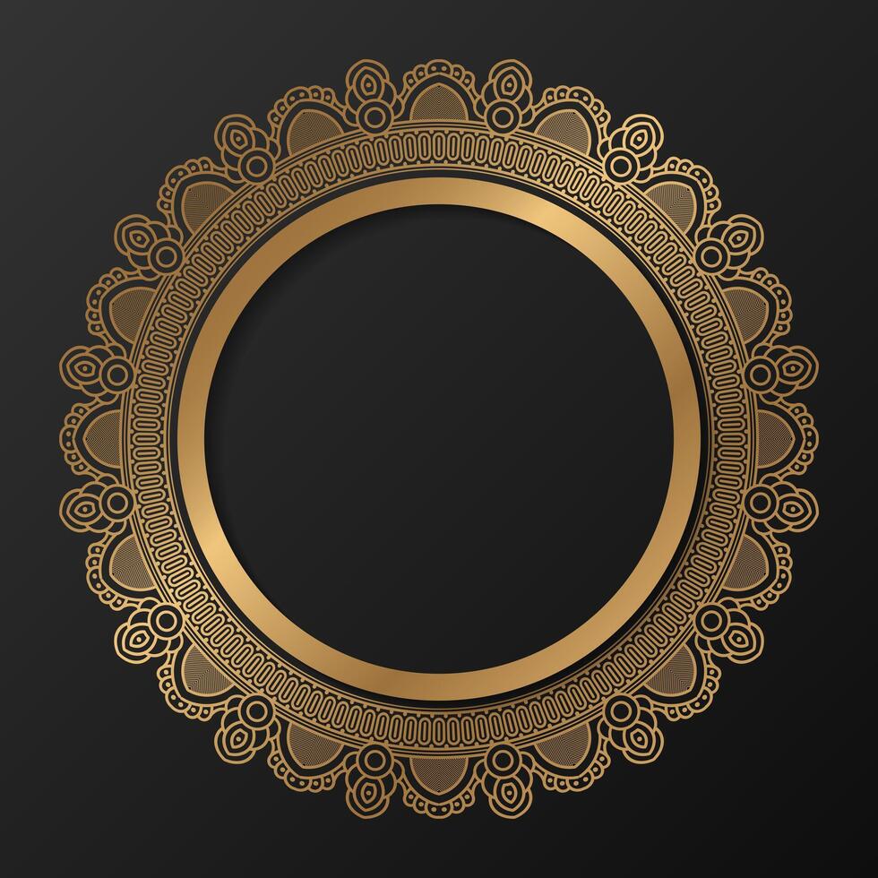 d'or Cadre avec ornement dans cercle sur noir Contexte. luxe or mandala. - vecteur. vecteur