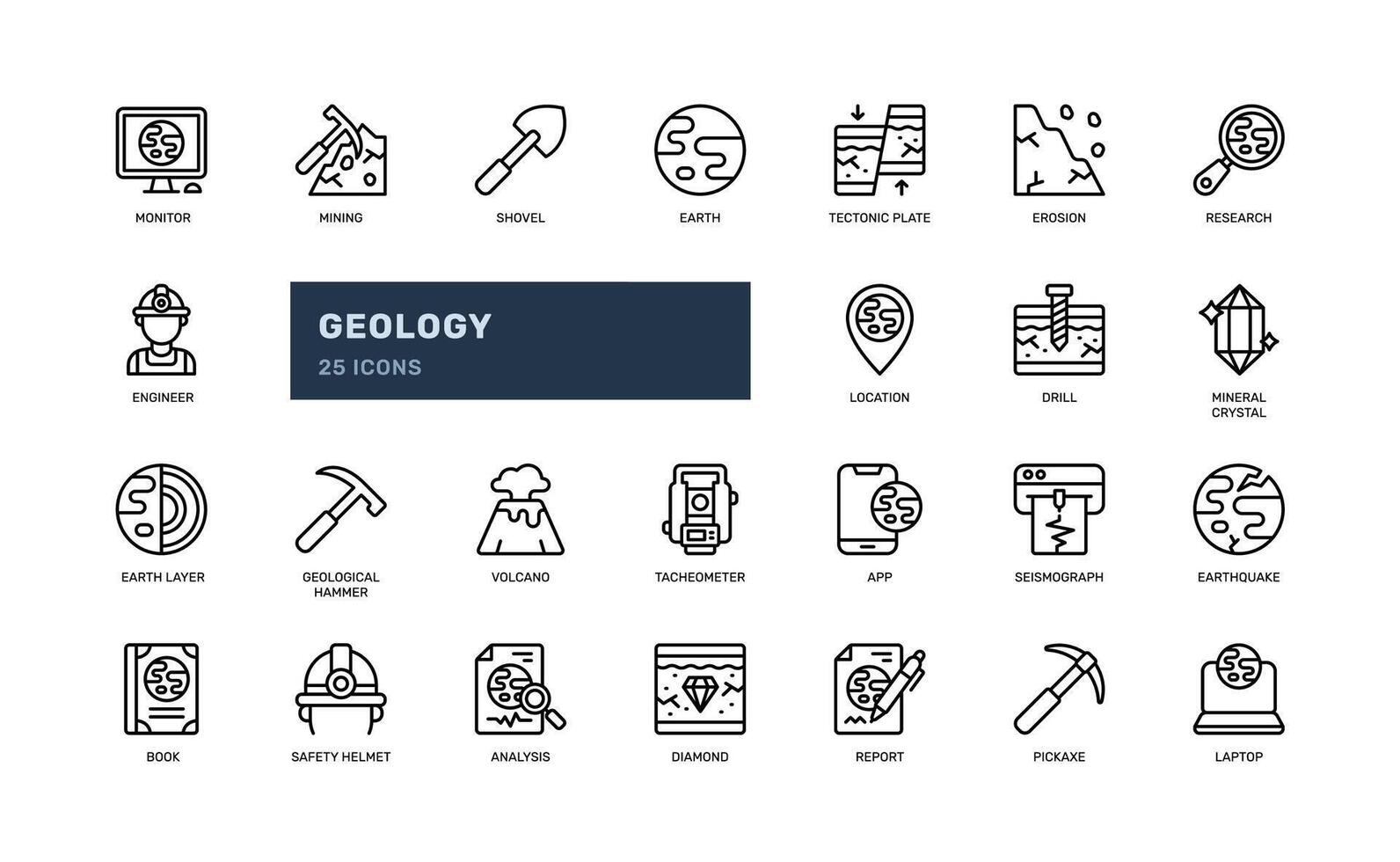 géologie ingénieur géodésie Terre couche La technologie recherche détaillé contour ligne icône ensemble vecteur