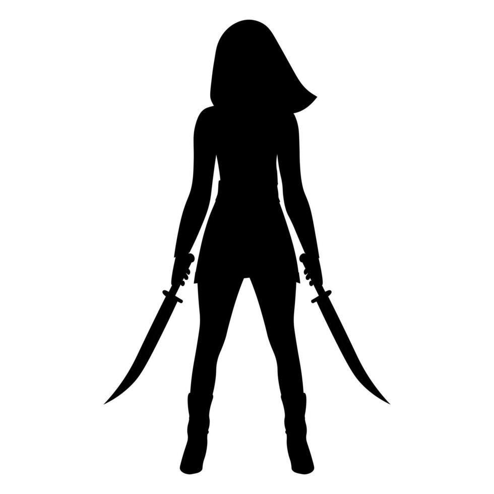 silhouette guerrier femme avec épées. vecteur illustration