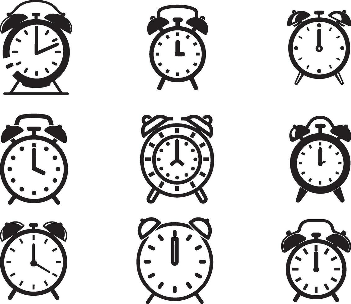silhouette ensemble de l'horloge vecteur icône, vecteur sur isolé blanc Contexte