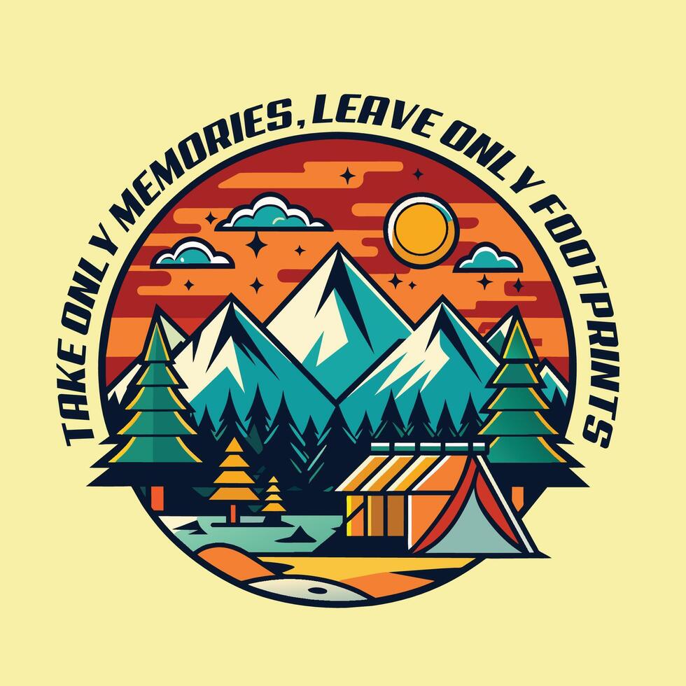 camping logo, t chemise conception rétro style. vecteur illustration