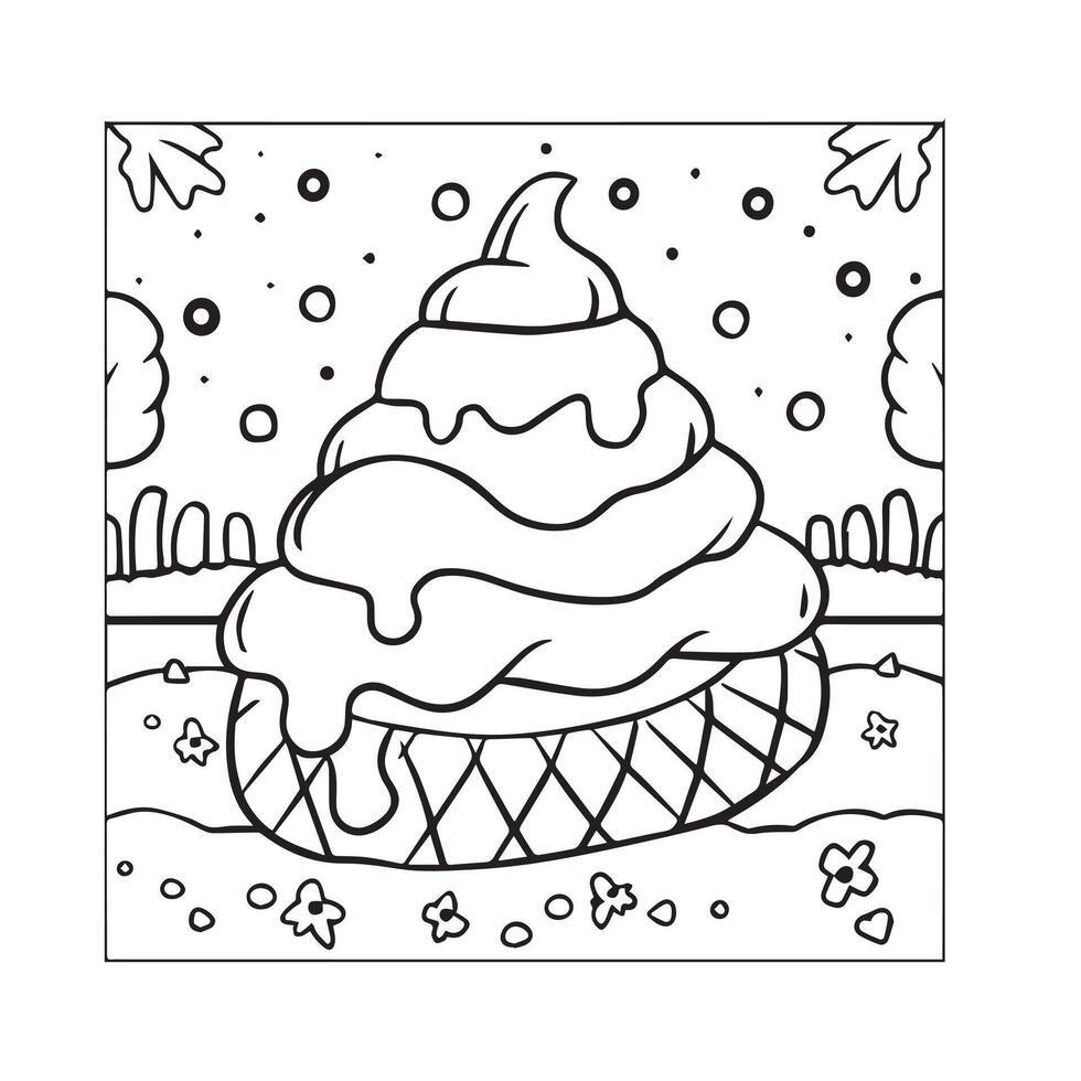 coloration livre pour les enfants la glace crème dans le forme de une gâteau vecteur