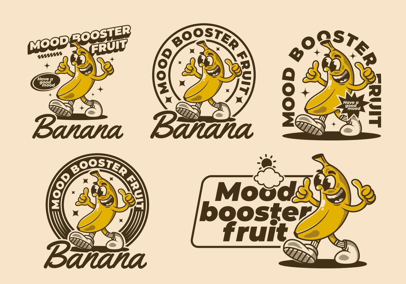 ambiance booster fruit. mascotte personnage illustration de en marchant banane vecteur