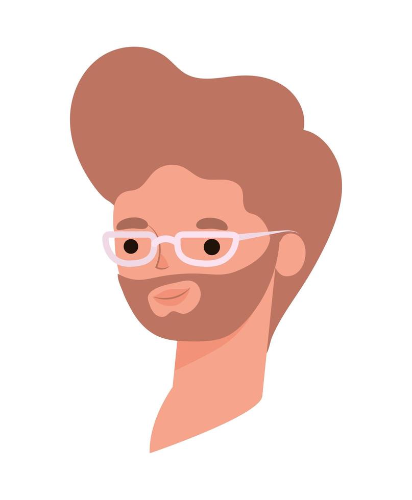 Visage d'homme avec des cheveux clairs et des lunettes sur fond blanc vecteur