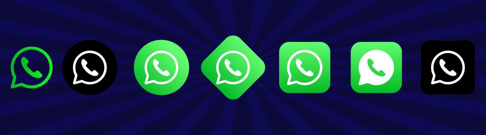 collection de différent WhatsApp la toile Icônes. social médias logo. ligne art et plat style isolé sur blanc Contexte. vecteur ligne icône pour affaires et La publicité