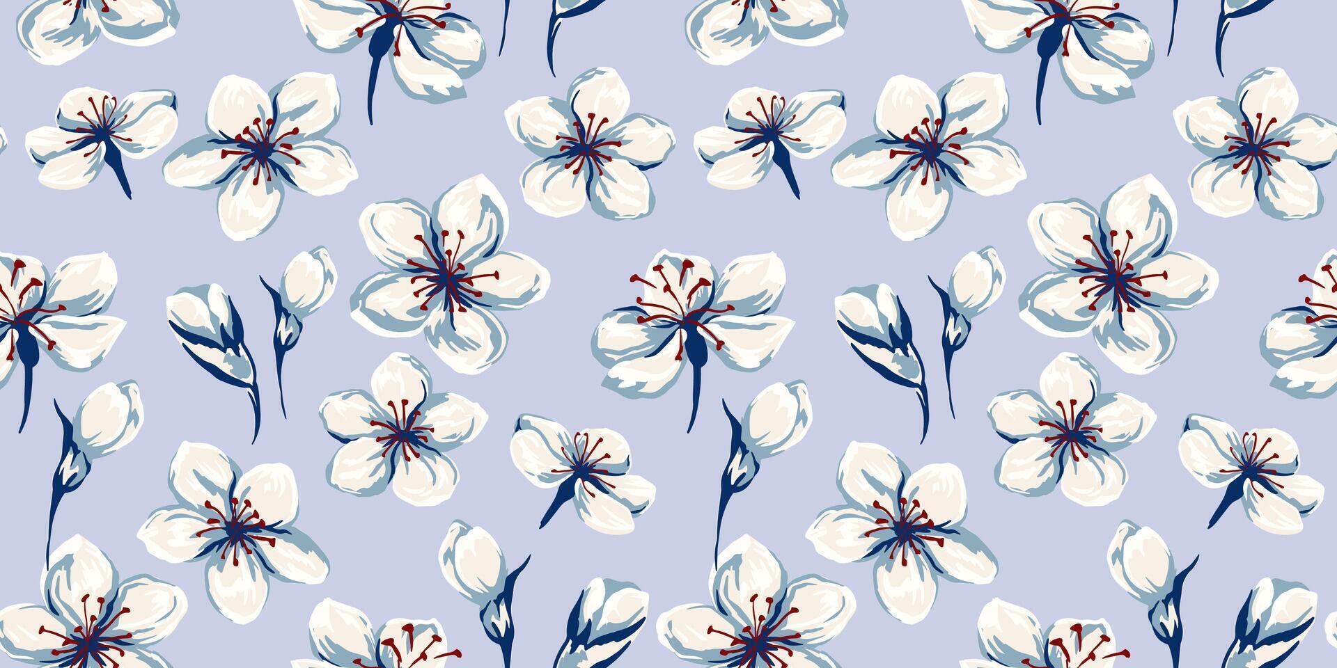 pastel bleu sans couture modèle avec abstrait artistique sauvage fleur floral. le branché vecteur main tiré esquisser idiot fleurs et bourgeons impression. modèle pour conceptions, tissu, textile, impression