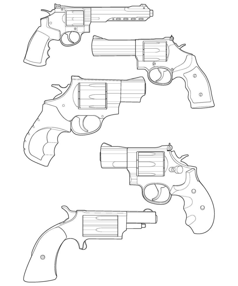 groupage ensemble de revolver avec ligne art style, tournage pistolet, arme illustration, vecteur doubler, pistolet illustration, moderne arme à feu, militaire concept, pistolet vecteur.