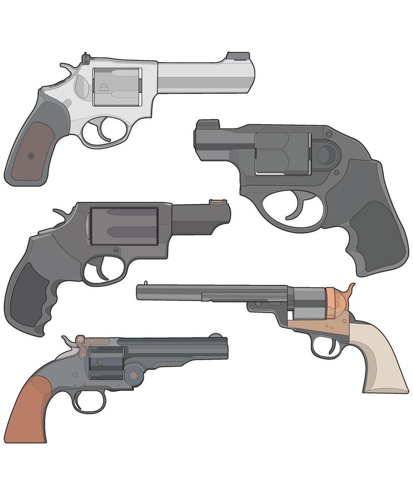 groupage ensemble de vecteur de revolver art, tournage pistolet, arme illustration, vecteur revolver, pistolet illustration, moderne arme à feu, militaire concept, pistolet vecteur.