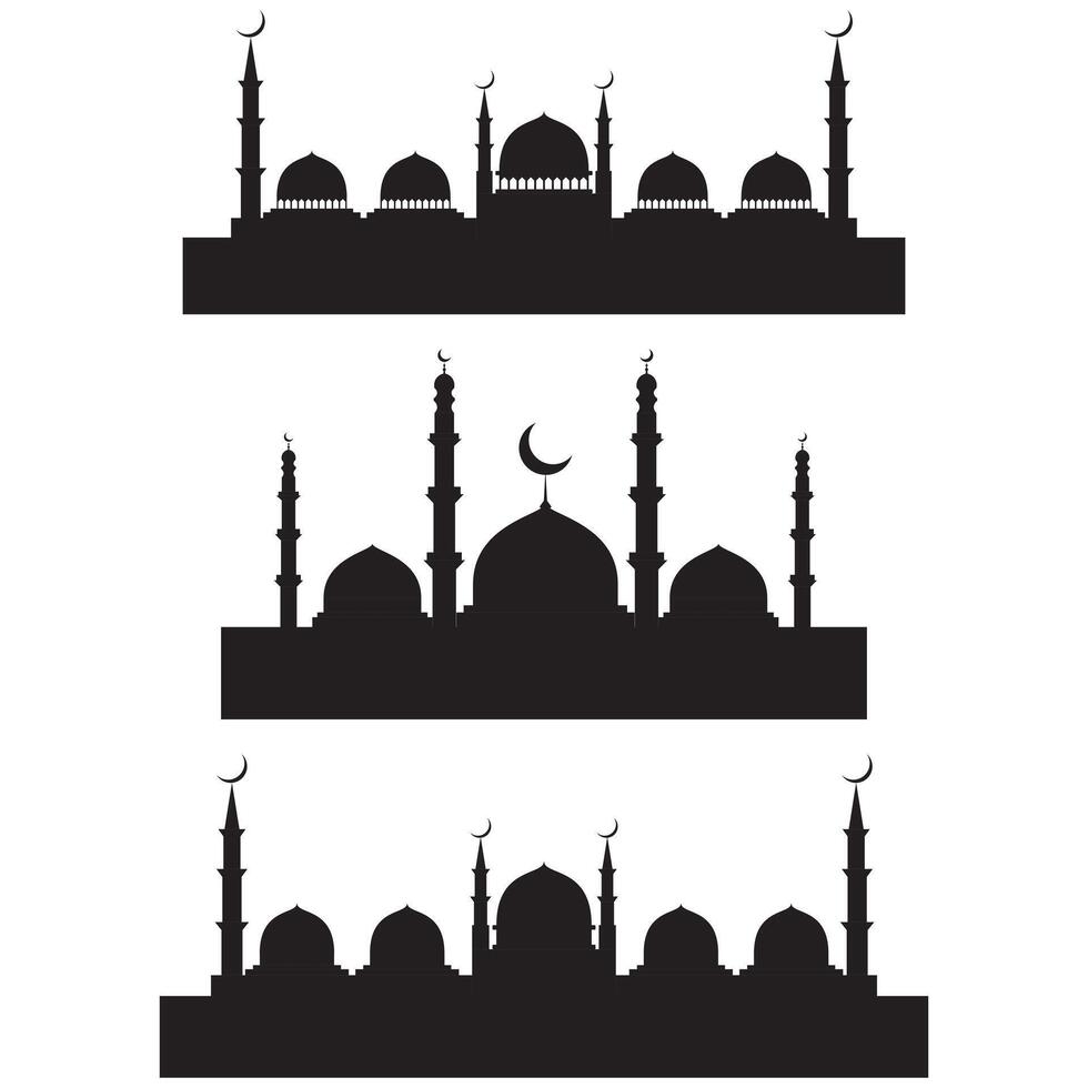 mosquée silhouette, vecteur mosquée illustration, ensemble de mosquée vecteur