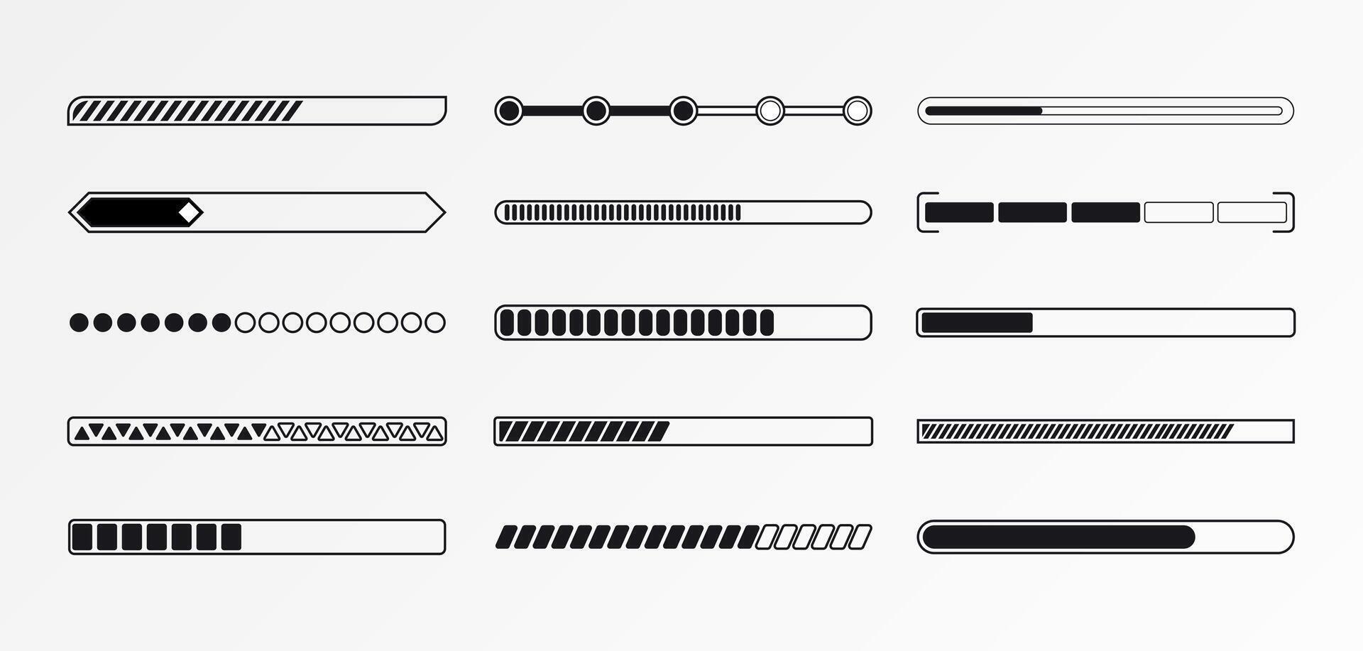 le progrès charge bar. indicateur de statut télécharger. graphique Icônes de interface. néon boutons de la vitesse de télécharger. ensemble de la toile chargeurs avec pour cent. futuriste ui pour site Internet, jeu, l'Internet vecteur