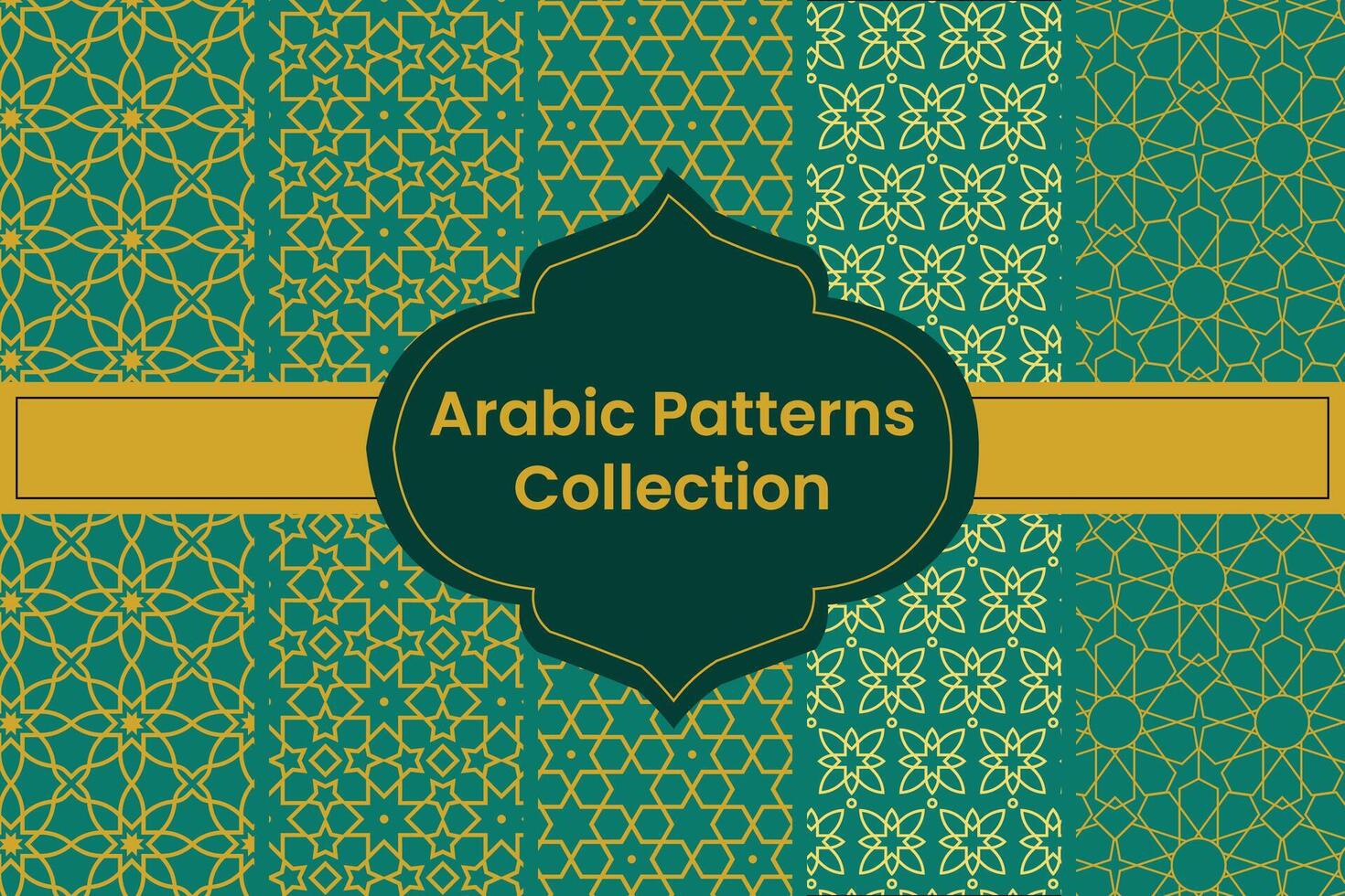 ensemble de d'or arabe motifs sur vert arrière-plan, vecteur
