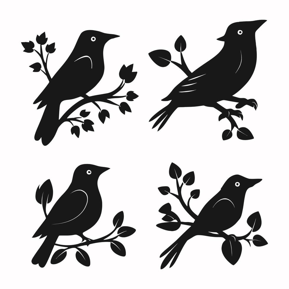ensemble de une troupeau de en volant différent des oiseaux silhouettes collection de différent dessin animé noir des oiseaux sur blanc Contexte. vecteur illustration.