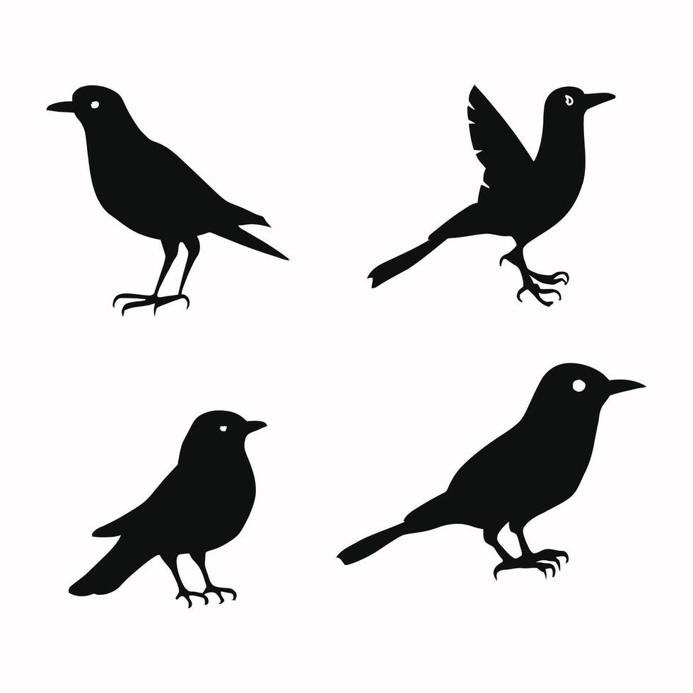 ensemble de une troupeau de en volant différent des oiseaux silhouettes collection de différent dessin animé noir des oiseaux sur blanc Contexte. vecteur illustration.