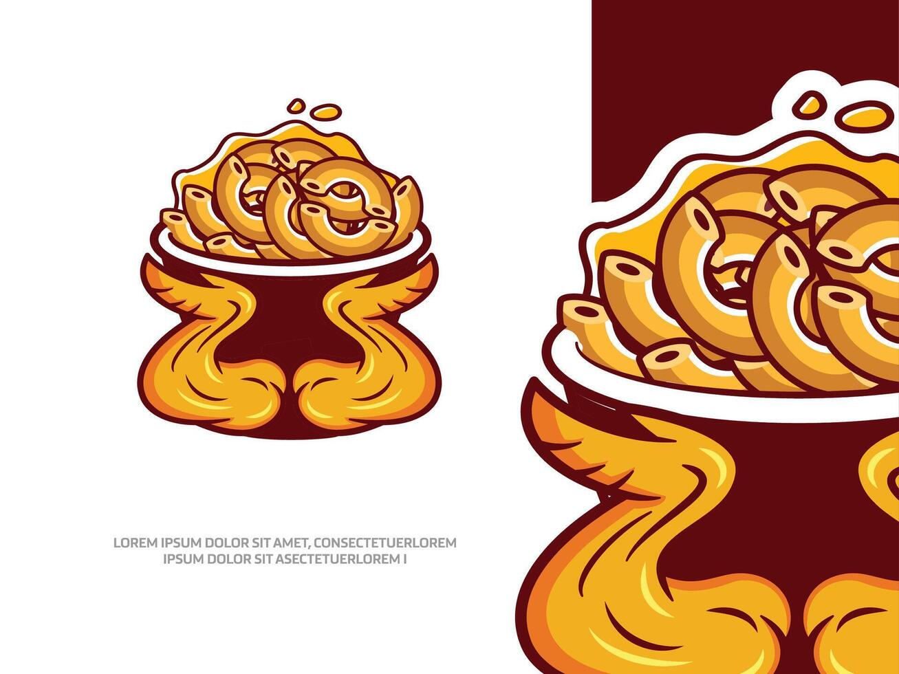 une bol de macaroni avec poulet ailes illustration, vite nourriture logo modèle vecteur