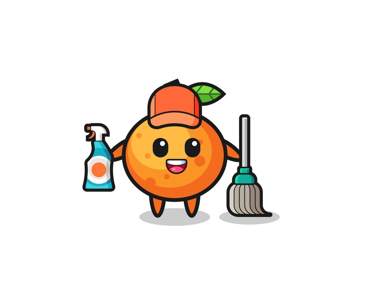 joli personnage de mandarine comme mascotte des services de nettoyage vecteur