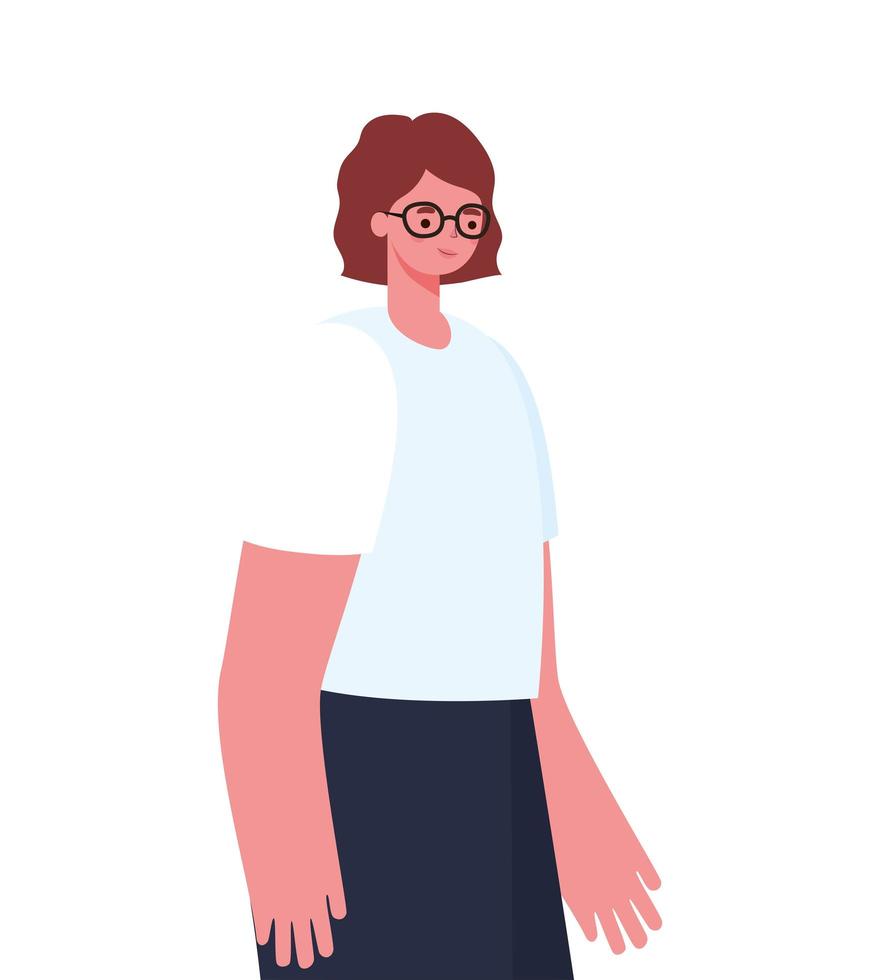 femme aux cheveux bruns, lunettes chemise blanche vecteur