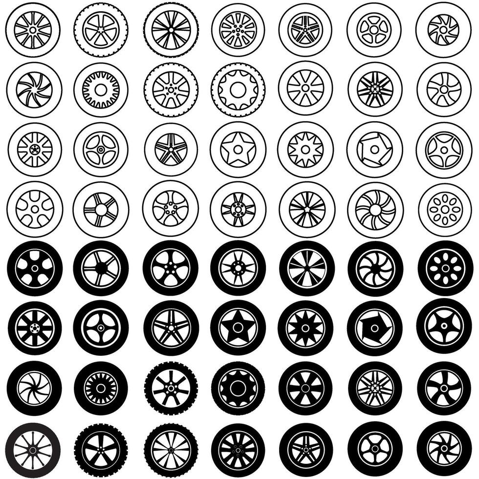 voiture roue icône vecteur ensemble. roue illustration signe collection. pneu un service symbole ou logo.