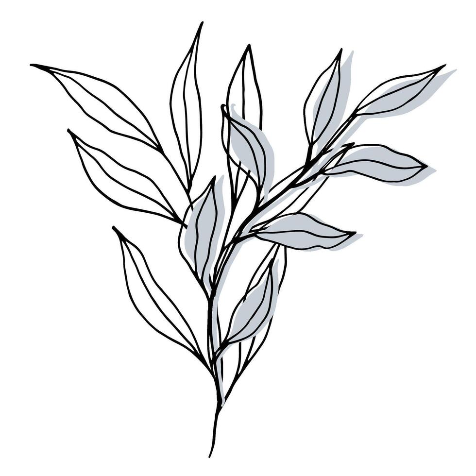 vecteur composition avec feuilles et branche. élégant art pour décoration. encre main dessin botanique illustration pour arrière-plans. modèle pour mariage cartes, polygraphe, logo, tatouage.