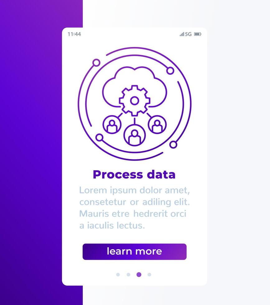 processus utilisateur Les données dans nuage mobile bannière avec ligne icône vecteur