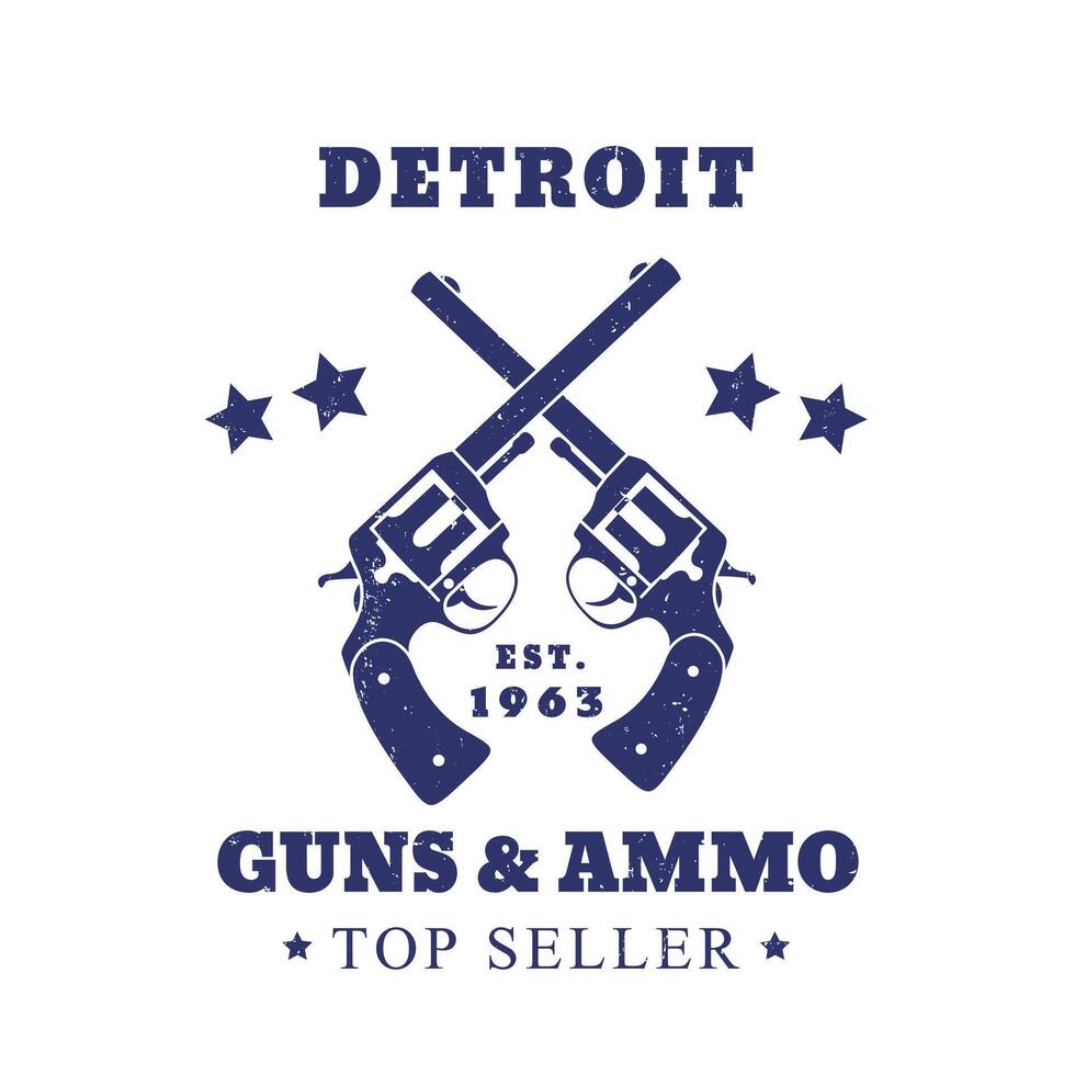 Detroit pistolets et munitions signe, emblème avec deux revolvers isolé sur blanc, vecteur illustration