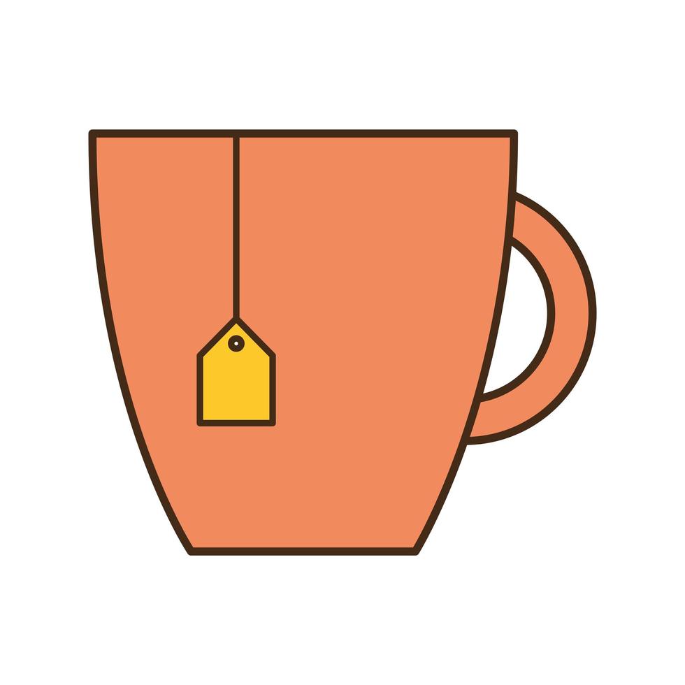 sachet d'infusion de thé dans la ligne de tasse et conception de vecteur d'icône de style de remplissage