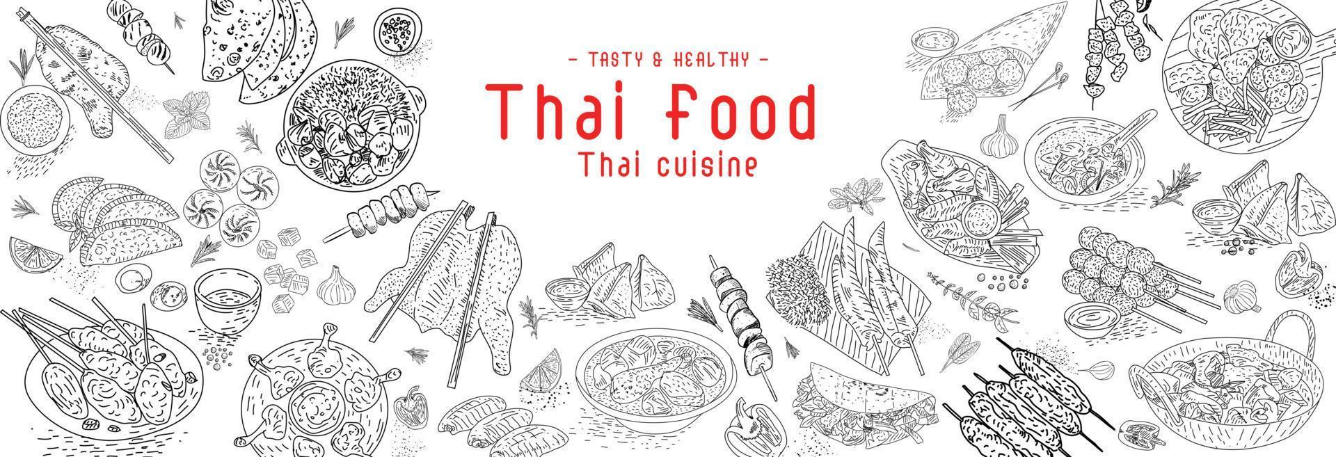 restaurant de menu de cuisine thaïlandaise. menu de croquis de cuisine thaïlandaise. vecteur