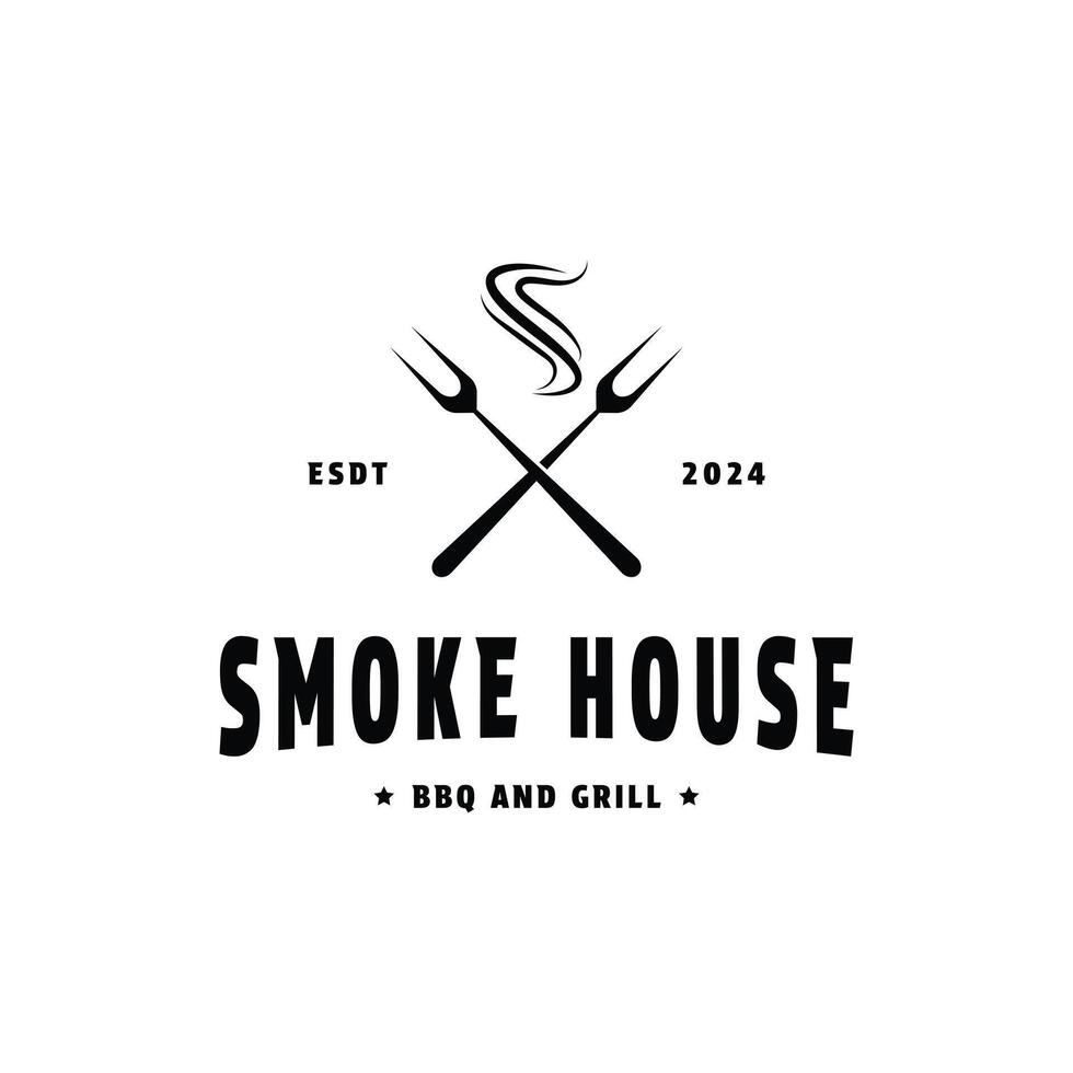 fumée maison un barbecue et gril logo conception ancien rétro style vecteur