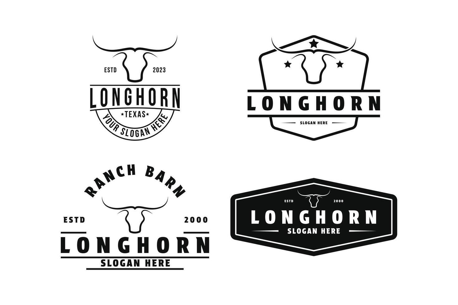 ensemble de longhorn ranch logo conception ancien rétro badge et étiquette vecteur