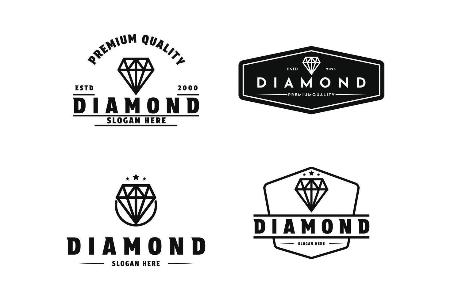 ensemble de diamant luxe logo conception ancien rétro étiquette vecteur