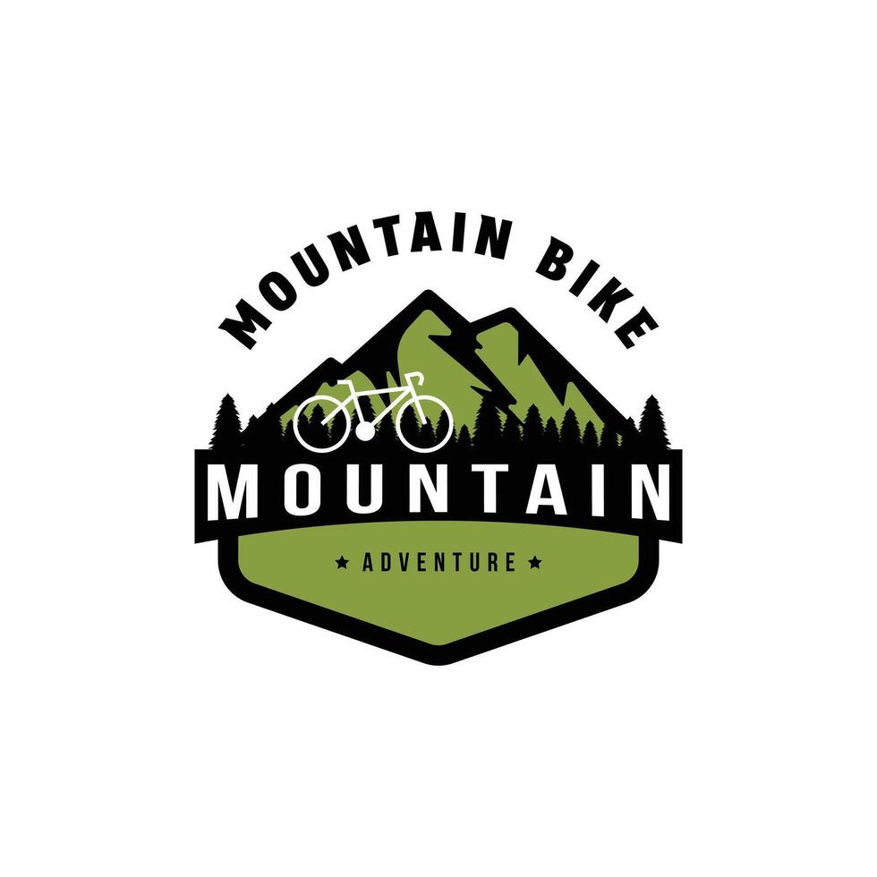 Montagne bicyclette ancien logo conception rétro badge vecteur