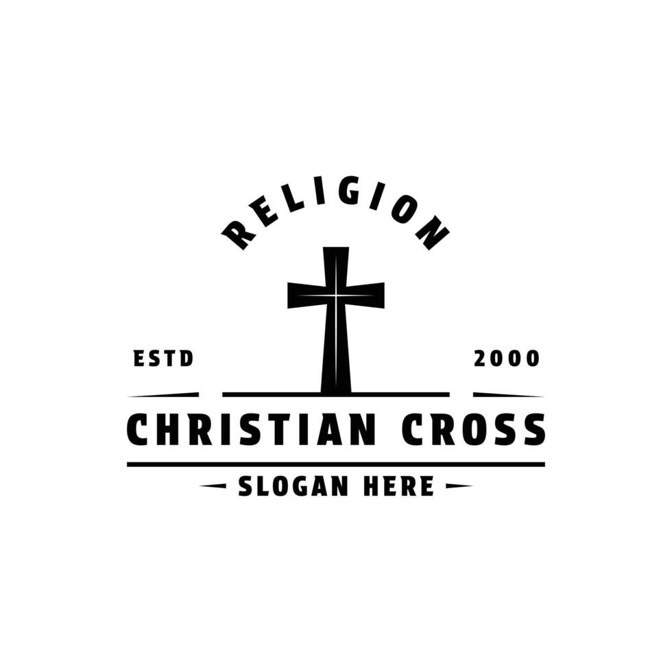 Christian traverser religion logo conception ancien reto style vecteur