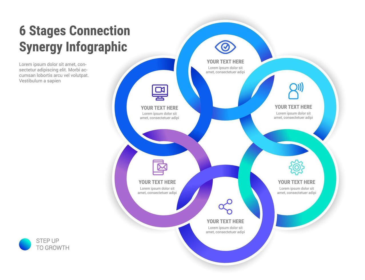 6 étapes lien synergie infographie vecteur